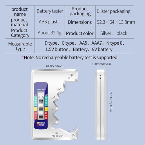 Serplex® Battery Tester Checker Digital Capacity Level for AAA AA 9V C D N 1.5V Button Mini Batteries Accurate Cell Power Not For Rechargeable 2 PCS Serplex® Battery Tester Checker Digital Capacity Level for AAA AA 9V C D N 1.5V Button Mini Batteries Accurate Cell Power Not For Rechargeable 2 PCS